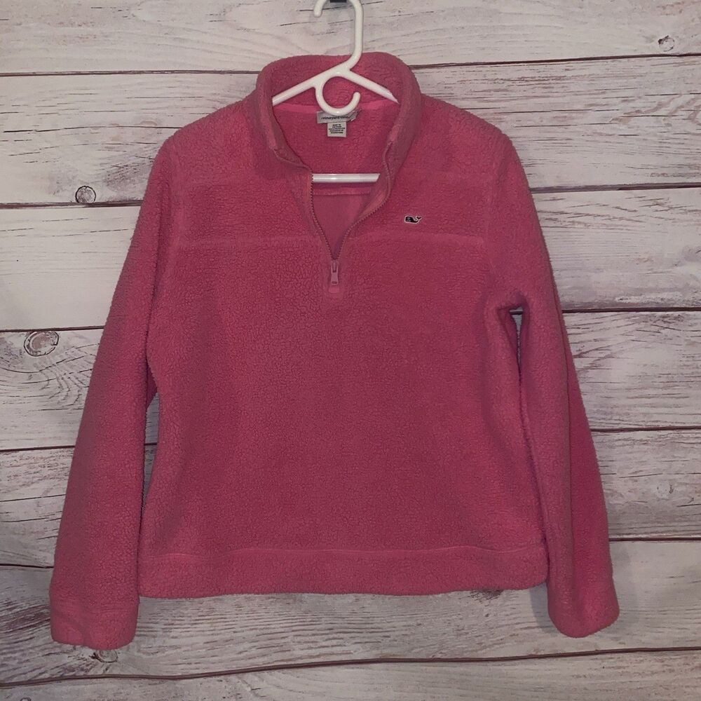 Vineyard Vines Womens M Pink Sherpa Fleece 1/4 Zip Pullover Whale Logo Cozy